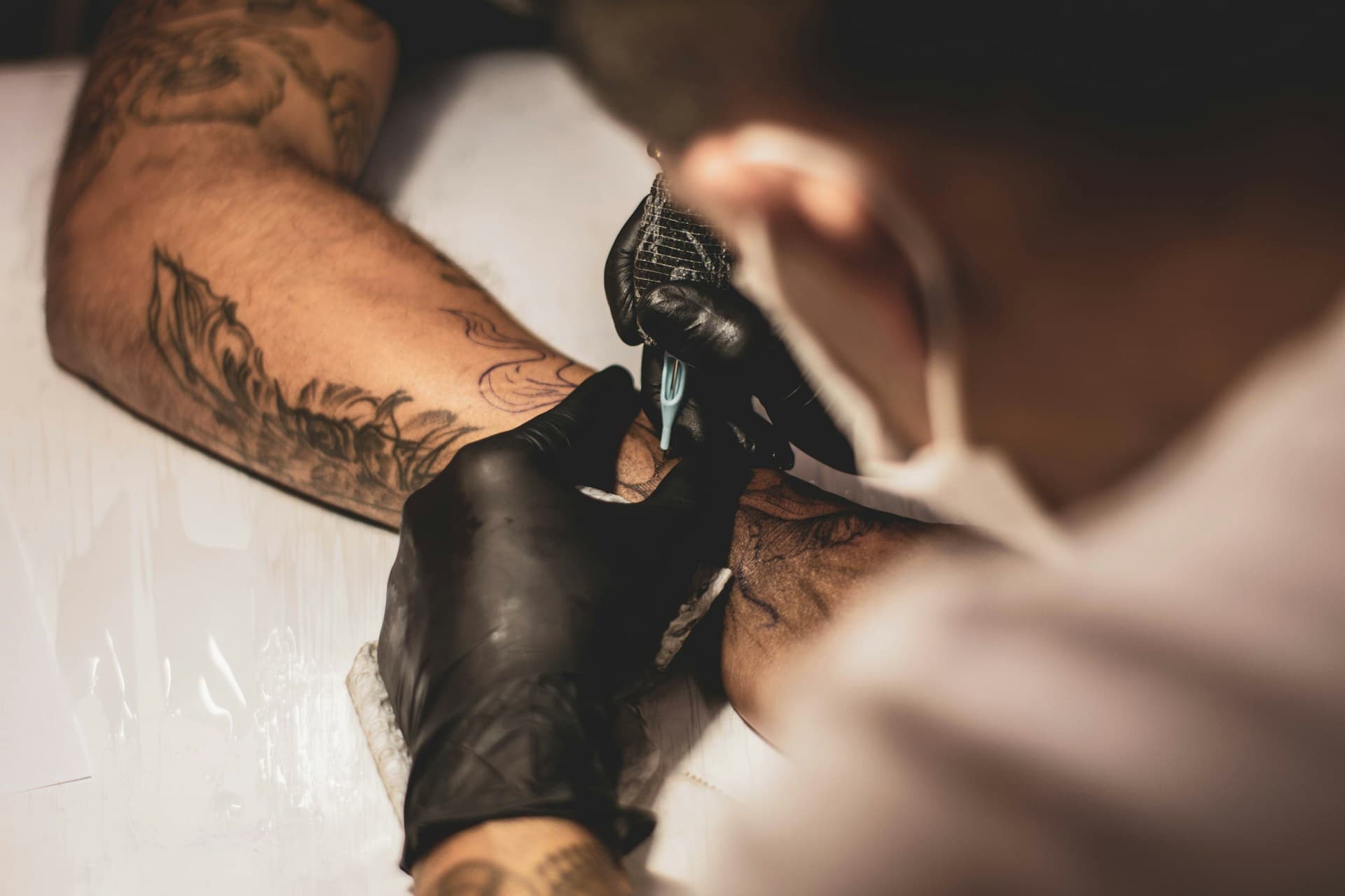 Fine line tattoo in progress